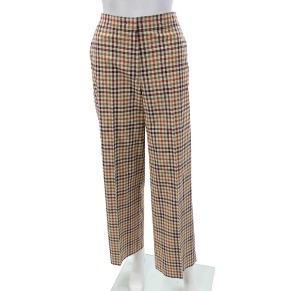 QL2 Womens Dress Pants Multicolor Plaid Check Cotton Blend Button Size 42